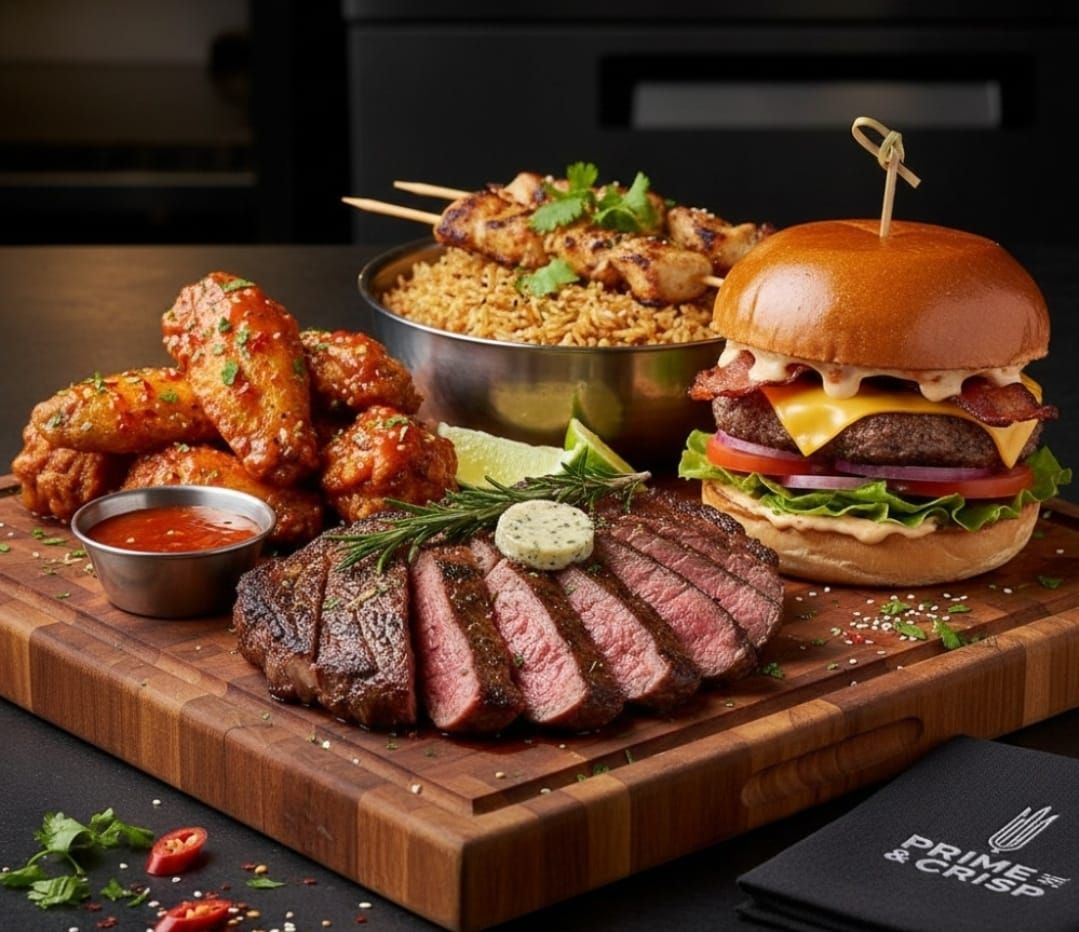 Sizzling steak on grill
